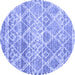 Round Machine Washable Trellis Blue Modern Rug, wshcon3033blu