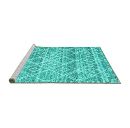 Sideview of Machine Washable Trellis Turquoise Modern Area Rugs, wshcon3033turq