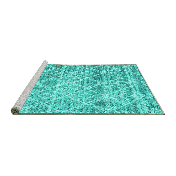 Sideview of Machine Washable Trellis Turquoise Modern Area Rugs, wshcon3033turq