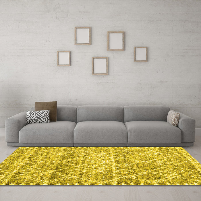 Machine Washable Trellis Yellow Modern Rug in a Living Room, wshcon3033yw