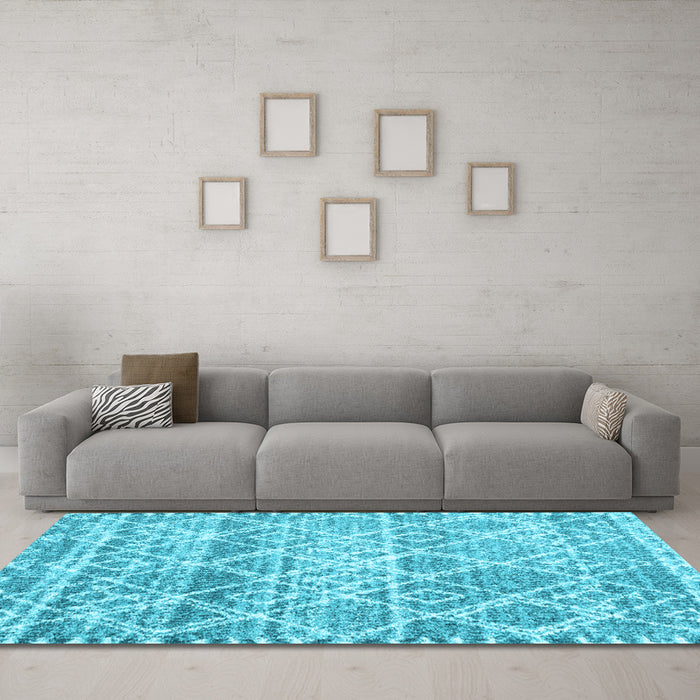 Machine Washable Trellis Light Blue Modern Rug in a Living Room, wshcon3033lblu
