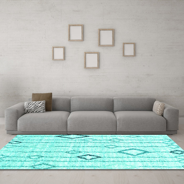 Machine Washable Solid Turquoise Modern Area Rugs in a Living Room,, wshcon3034turq