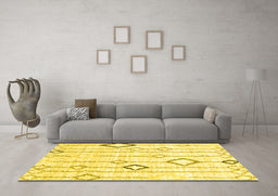 Machine Washable Solid Yellow Modern Rug in a Living Room, wshcon3034yw