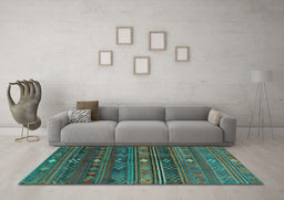 Machine Washable CON3036X Turquoise CON3036X Area Rugs in a Living Room,, wshcon3036turq