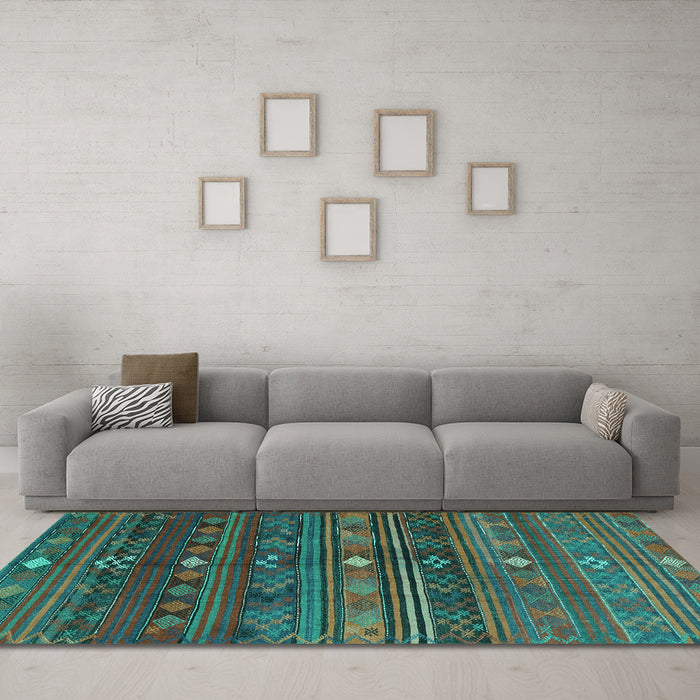 Machine Washable CON3036X Turquoise CON3036X Area Rugs in a Living Room,, wshcon3036turq
