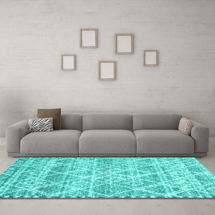 Machine Washable CON3037X Turquoise CON3037X Area Rugs in a Living Room,, wshcon3037turq