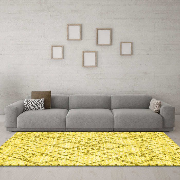 Machine Washable Solid Yellow Modern Rug in a Living Room, wshcon3038yw