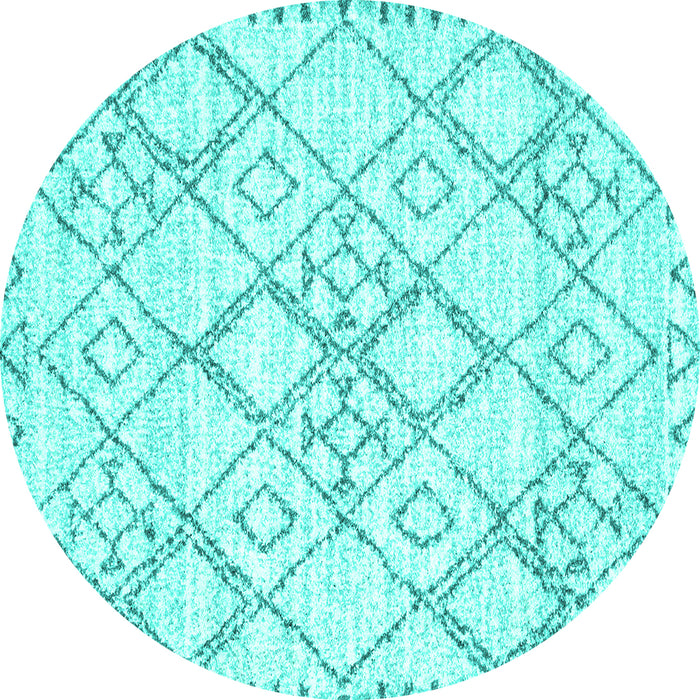 Round Machine Washable Solid Turquoise Modern Area Rugs, wshcon3038turq