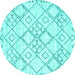 Round Machine Washable Solid Turquoise Modern Area Rugs, wshcon3038turq