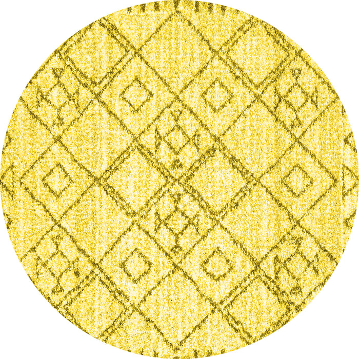 Round Machine Washable Solid Yellow Modern Rug, wshcon3038yw