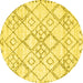 Round Machine Washable Solid Yellow Modern Rug, wshcon3038yw