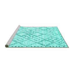 Sideview of Machine Washable Solid Turquoise Modern Area Rugs, wshcon3038turq