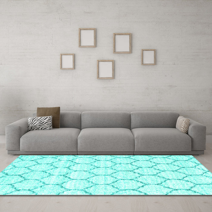 Machine Washable Terrilis Turquoise Contemporary Area Rugs in a Living Room,, wshcon3039turq