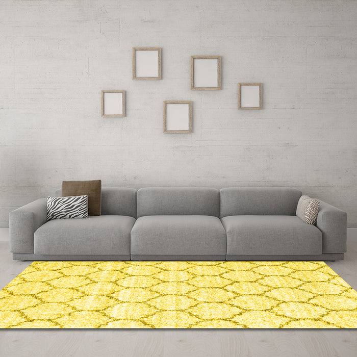 Machine Washable Terrilis Yellow Contemporary Rug in a Living Room, wshcon3039yw