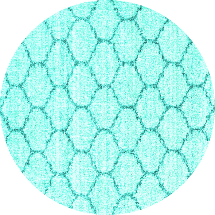 Round Machine Washable Terrilis Turquoise Contemporary Area Rugs, wshcon3039turq