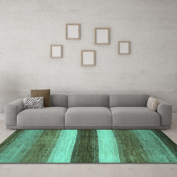 Machine Washable Abstract Turquoise Contemporary Area Rugs in a Living Room,, wshcon303turq