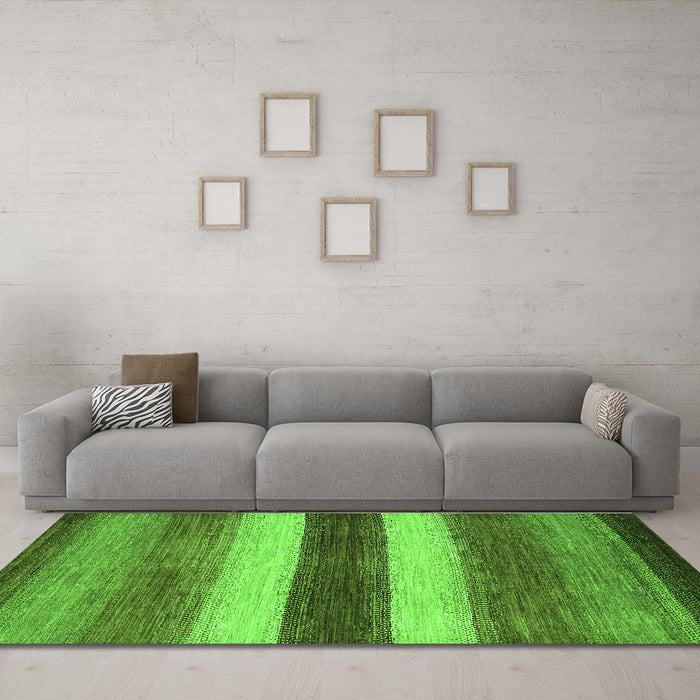 Machine Washable Abstract Green Contemporary Area Rugs in a Living Room,, wshcon303grn