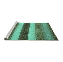 Sideview of Machine Washable Abstract Turquoise Contemporary Area Rugs, wshcon303turq