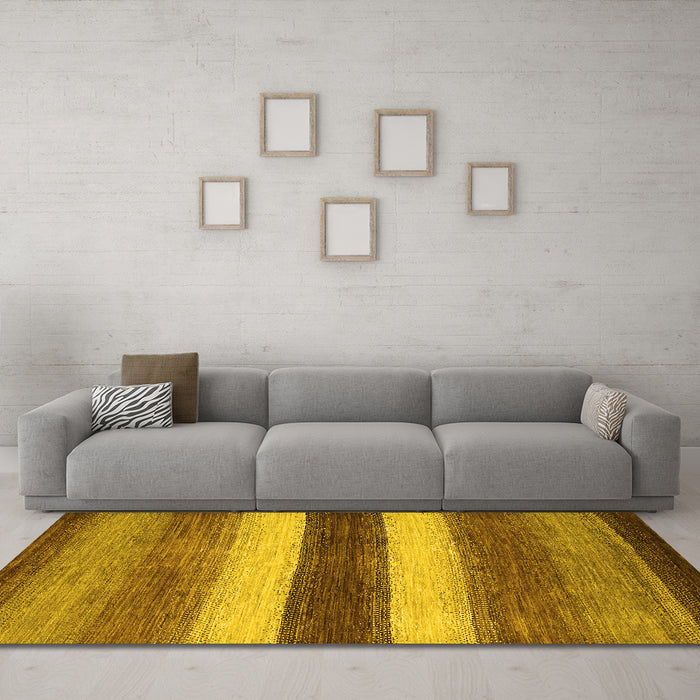 Machine Washable Abstract Yellow Contemporary Rug in a Living Room, wshcon303yw