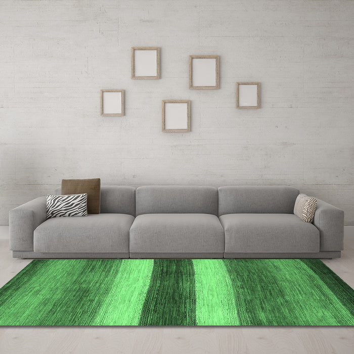 Machine Washable Abstract Emerald Green Contemporary Area Rugs in a Living Room,, wshcon303emgrn
