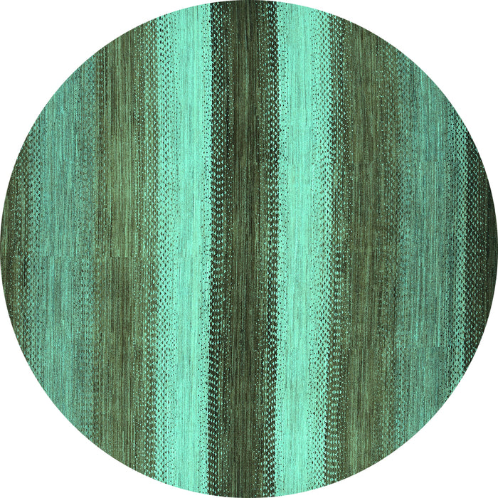 Round Machine Washable Abstract Turquoise Contemporary Area Rugs, wshcon303turq