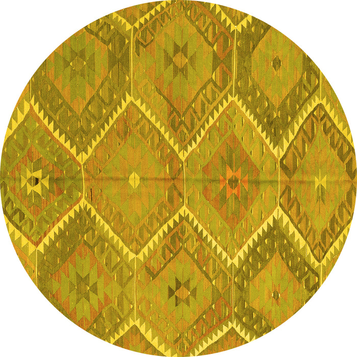 Round Machine Washable Southwestern Yellow Country Rug, wshcon3040yw