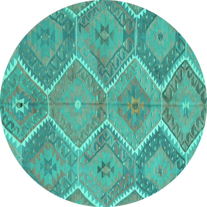 Round Southwestern Turquoise Country Rug, con3040turq