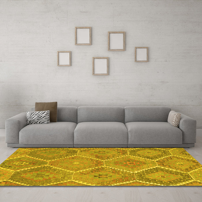 Machine Washable Southwestern Yellow Country Rug in a Living Room, wshcon3040yw