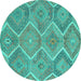 Round Machine Washable Southwestern Turquoise Country Area Rugs, wshcon3040turq