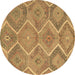 Round Machine Washable Southwestern Brown Country Rug, wshcon3040brn