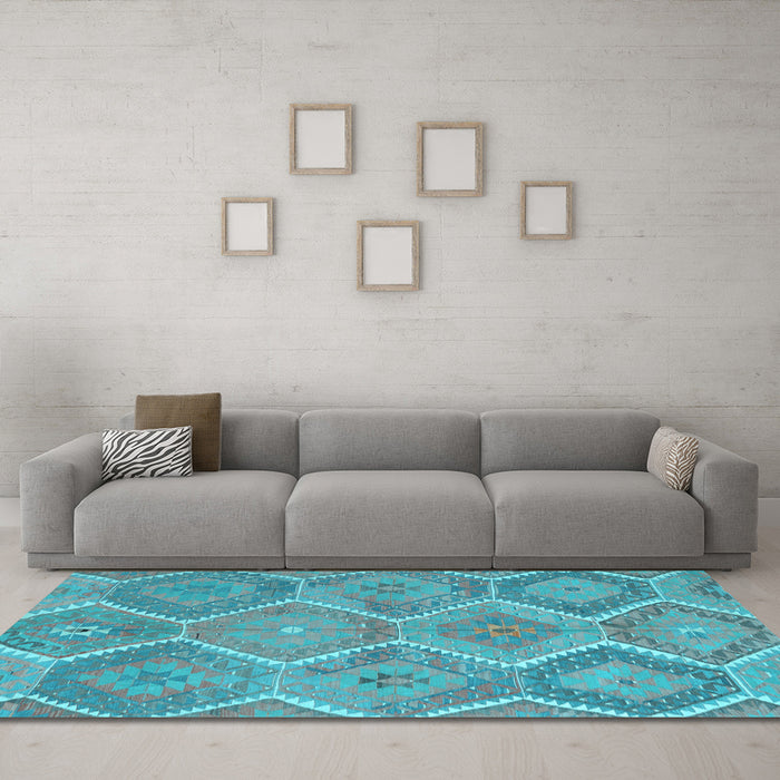 Machine Washable Southwestern Light Blue Country Rug in a Living Room, wshcon3040lblu