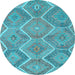 Round Machine Washable Southwestern Light Blue Country Rug, wshcon3040lblu