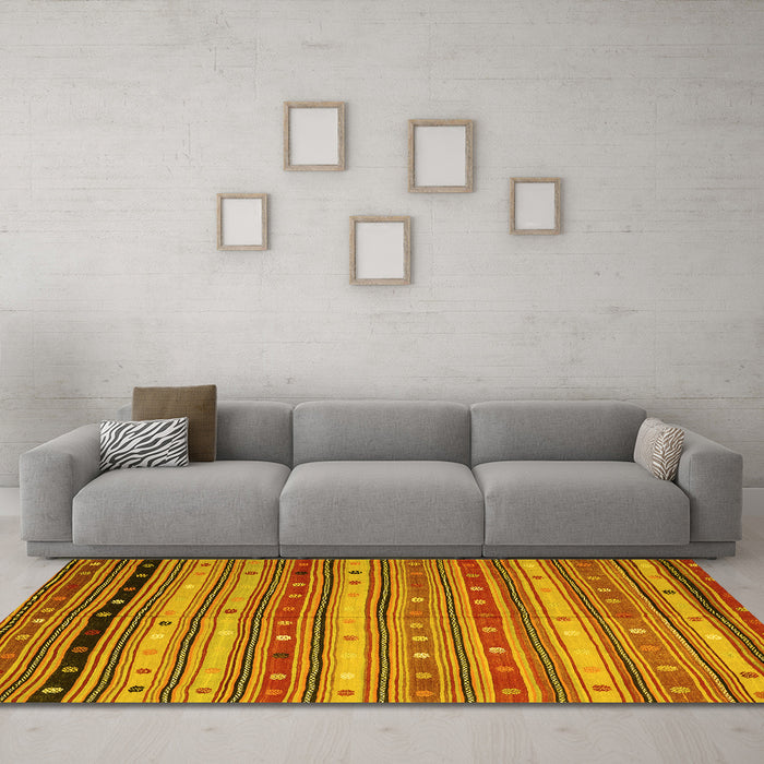Machine Washable Southwestern Yellow Country Rug in a Living Room, wshcon3041yw