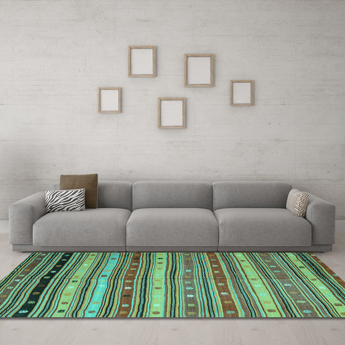 Machine Washable Southwestern Turquoise Country Area Rugs in a Living Room,, wshcon3041turq