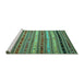 Sideview of Machine Washable Southwestern Turquoise Country Area Rugs, wshcon3041turq