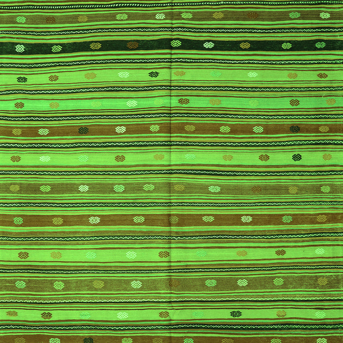 Round Machine Washable Southwestern Green Country Area Rugs, wshcon3041grn