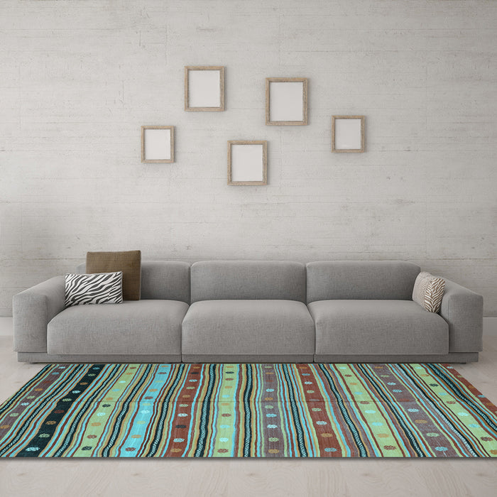 Machine Washable Southwestern Light Blue Country Rug in a Living Room, wshcon3041lblu