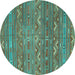 Round Machine Washable Oriental Turquoise Traditional Area Rugs, wshcon3042turq