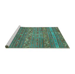 Sideview of Machine Washable Oriental Turquoise Traditional Area Rugs, wshcon3042turq