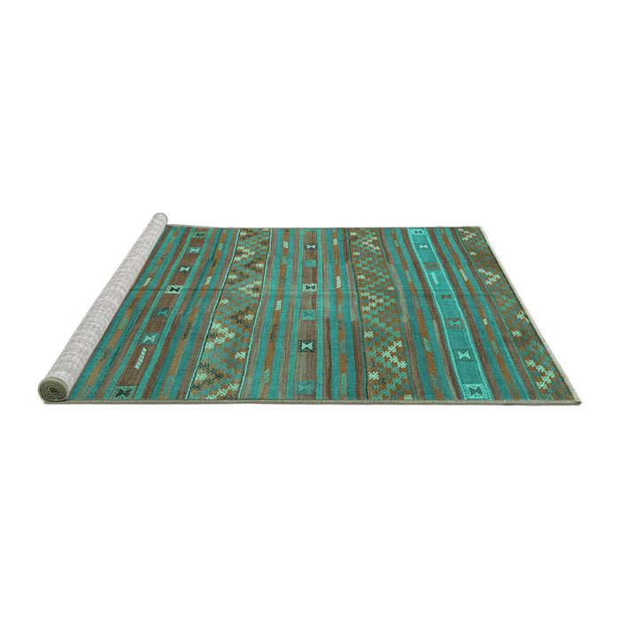 Sideview of Machine Washable Oriental Turquoise Traditional Area Rugs, wshcon3042turq