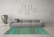 Machine Washable Oriental Turquoise Traditional Area Rugs in a Living Room,, wshcon3042turq