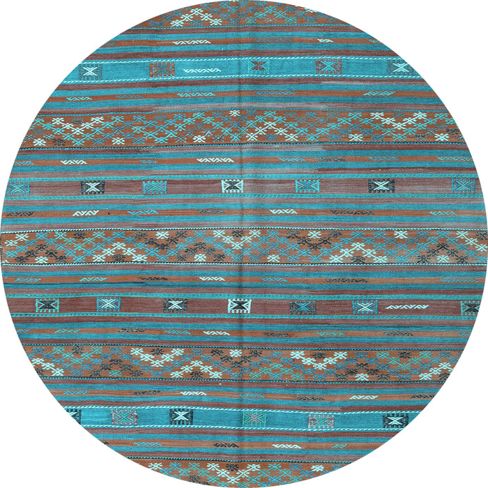 Round Machine Washable Oriental Light Blue Traditional Rug, wshcon3042lblu