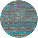 Round Machine Washable Oriental Light Blue Traditional Rug, wshcon3042lblu