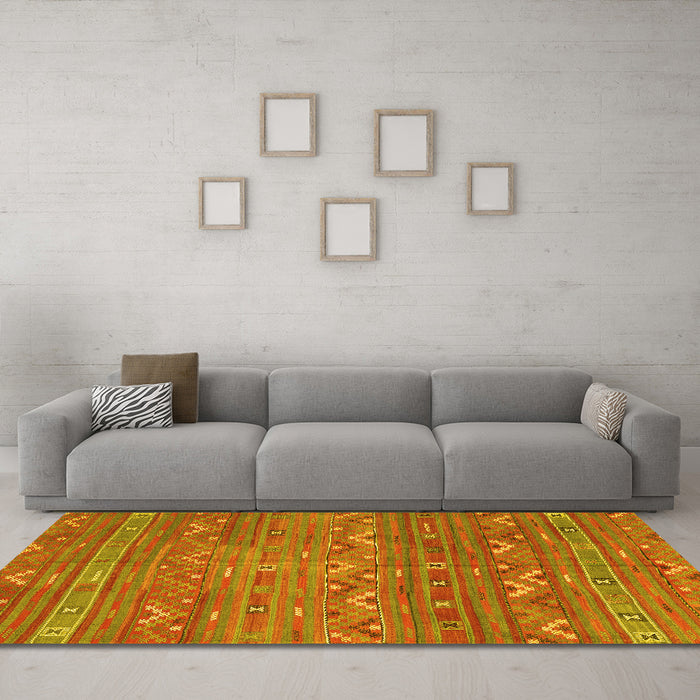 Machine Washable Oriental Yellow Traditional Rug in a Living Room, wshcon3042yw