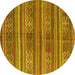 Round Machine Washable Southwestern Yellow Country Rug, wshcon3043yw