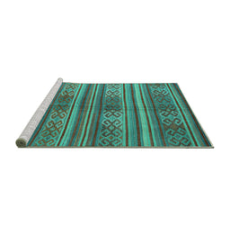 Sideview of Machine Washable Southwestern Turquoise Country Area Rugs, wshcon3043turq