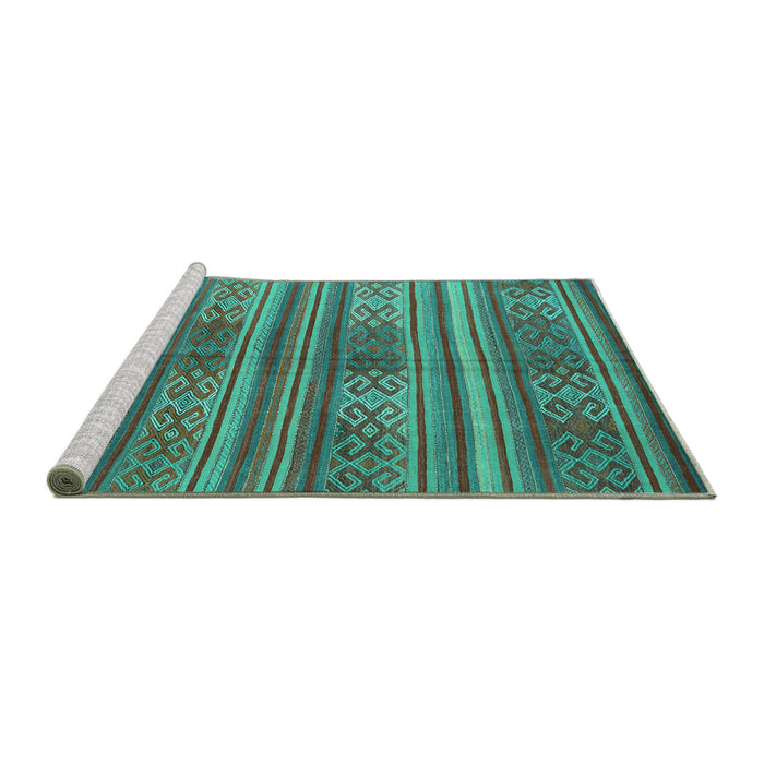 Sideview of Machine Washable Southwestern Turquoise Country Area Rugs, wshcon3043turq