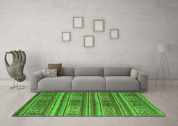 Machine Washable Southwestern Green Country Area Rugs in a Living Room,, wshcon3043grn