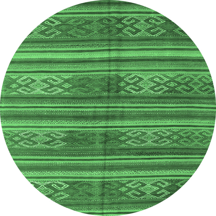 Round Machine Washable Southwestern Emerald Green Country Area Rugs, wshcon3043emgrn
