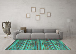 Machine Washable Southwestern Turquoise Country Area Rugs in a Living Room,, wshcon3043turq